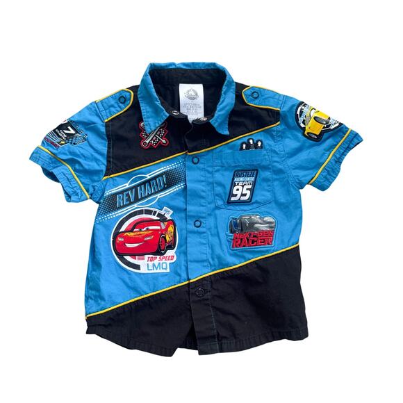 Disney Store Pixar Cars Youth Lightning McQueen Button Up Collar Shirt Size 3 - Picture 1 of 8
